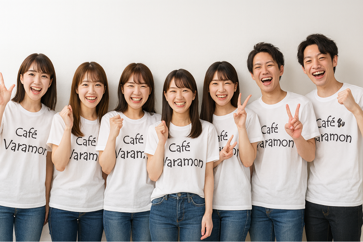オリジナルプリントTシャツを着用した完成イメージ（お揃い）